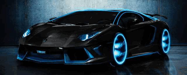 a black car with the word tron on the front