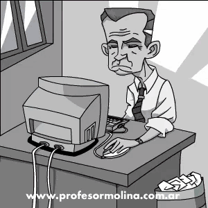a cartoon of a man sitting at a desk using a computer