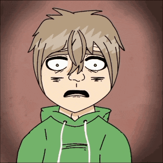 a cartoon of a boy in a green hoodie making a surprised face
