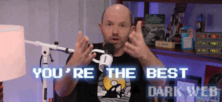 a man in front of a microphone with the words you 're the best dark web behind him