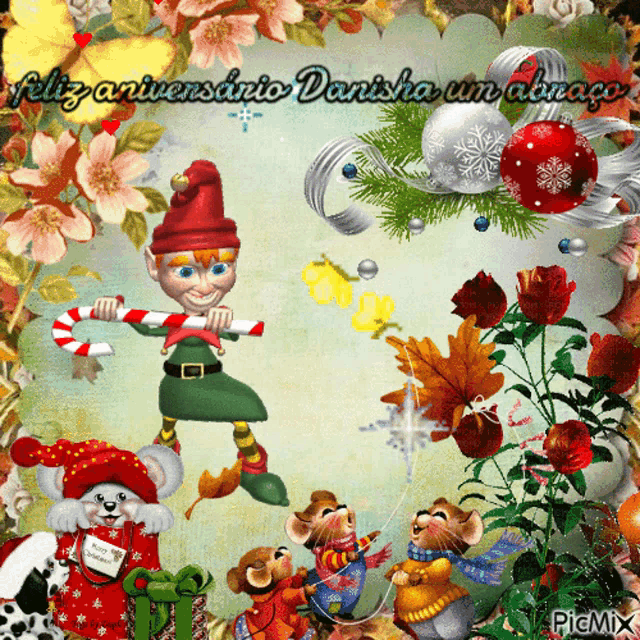 a christmas greeting card that says feliz aniversario danisha