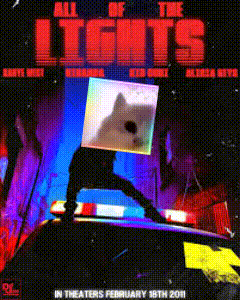a movie poster for all of the lights shows a doge on the roof of a police car