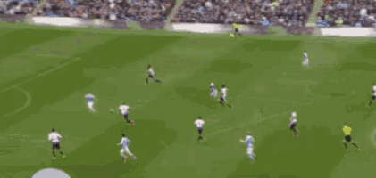 a soccer game is being played in a stadium with a crowd watching .