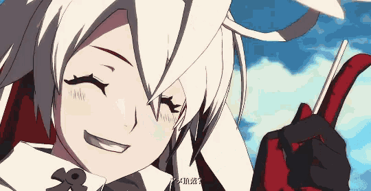 a close up of a cartoon character with white hair and a red glove
