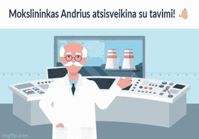 a cartoon of a man in a lab coat with a mustache and glasses