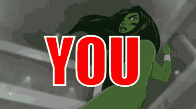 a cartoon character with the word you in red