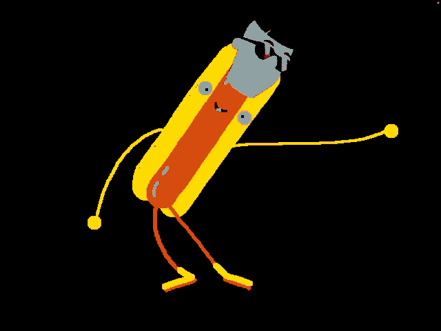 a cartoon of a hot dog wearing sunglasses and a hat
