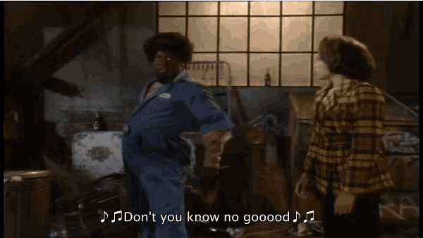 a woman in a plaid jacket says " don 't you know no gooood "