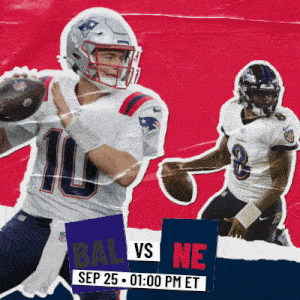 a flyer for a football game between the patriots and the ravens