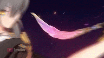 a close up of a person holding a pink feather in a dark room .