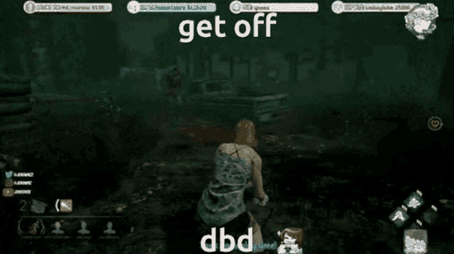 a screenshot of a video game with the words get off displayed