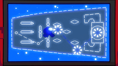 a blue among us character is surrounded by white lines and circles