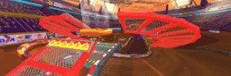 a blurred image of a video game with a red wing