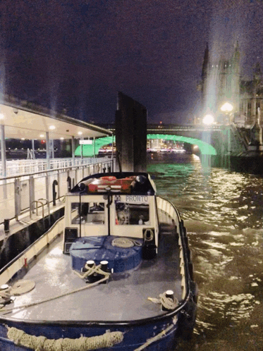 a boat with the name pronto on the side of it