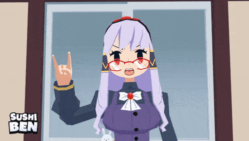 a cartoon of a girl with glasses and the word sushi ben on the bottom