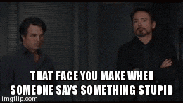 two men are standing next to each other with a caption that says that face you make when someone says something stupid
