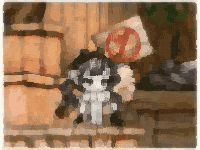 a pixel art drawing of a girl holding a no sign