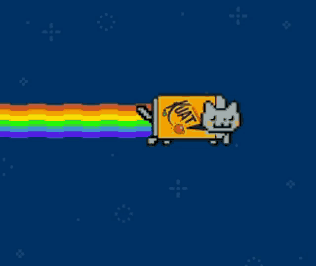 a cartoon cat is carrying a box of fanta soda