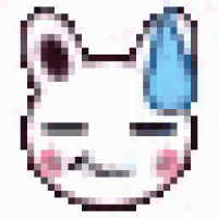 a pixel art drawing of a rabbit with a blue tear coming out of its eye .
