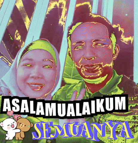 a picture of a man and a woman with the words " assalamualaikum semuanya "