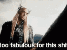 a man with long blonde hair and a crown on his head is standing next to a horse and says too fabulous