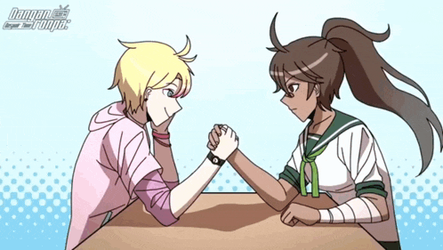 a cartoon of two girls arm wrestling with the words danger zone in the background