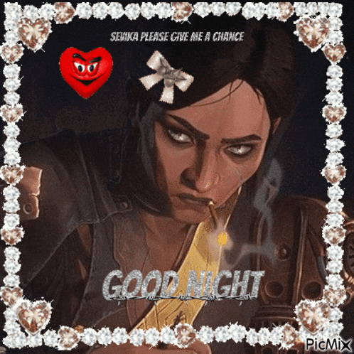 a picture of a woman smoking a cigarette with the words good night written on it
