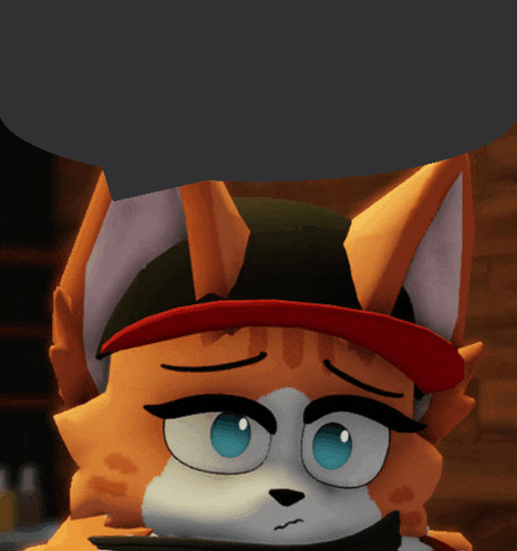a close up of a cartoon cat wearing a black hat