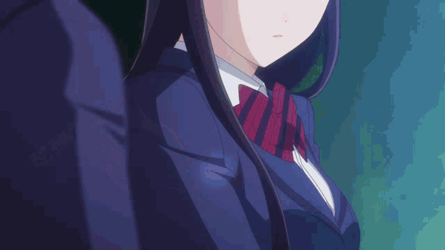 a girl in a school uniform with a red and white tie