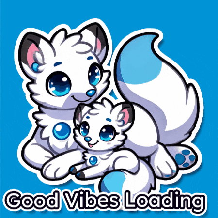 a sticker that says good vibes loading with two white animals on a blue background