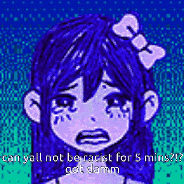 a pixel art of a girl with a bow in her hair crying