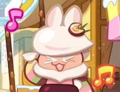a cartoon character is wearing a white bunny hat and a striped sweater .