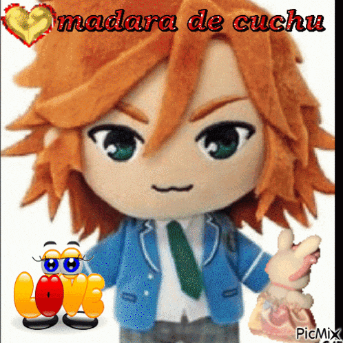 a picture of a stuffed animal with the words " madara de cuchu " on the bottom