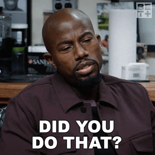 a bald man with a beard is asking " did you do that "