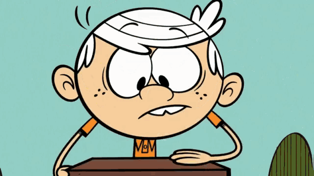 lincoln from the loud house is sitting at a desk