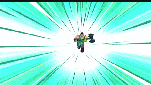 a cartoon character is holding a green hammer in his hand