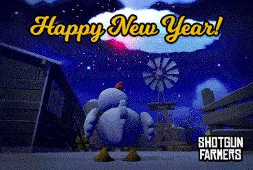 a shotgun farmers greeting card with a snowman and a windmill