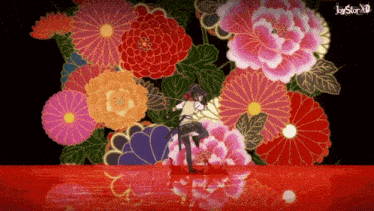 a person is standing in front of a wall of flowers with the word jaystar xd on the bottom