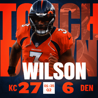 a denver broncos player named wilson is running on a poster