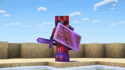 a minecraft character with a sword and shield