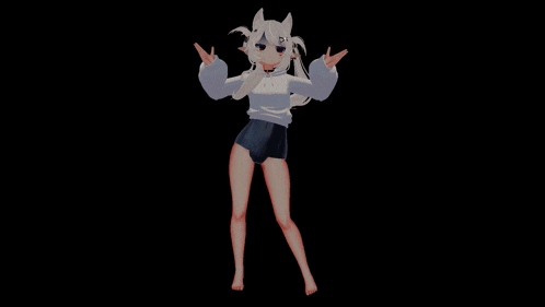 a 3d model of a girl wearing a hoodie and shorts with the letter p on her forehead