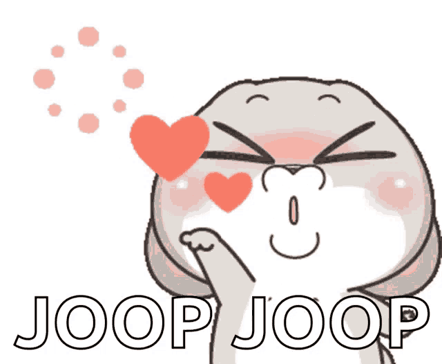 a cartoon of a rabbit with a heart in its eyes and the words joop joop below it