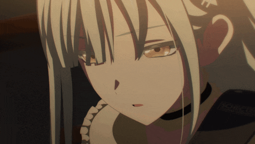 a close up of a anime girl with white hair