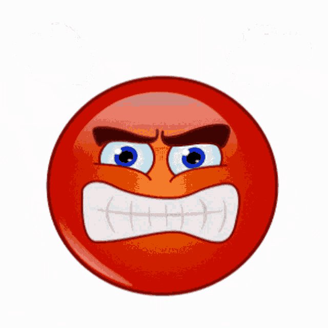 a red smiley face with a very angry expression on it