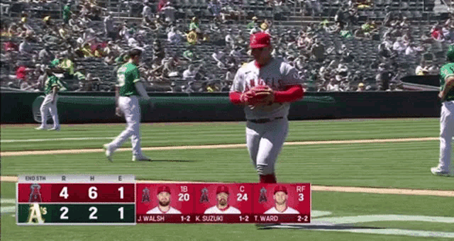 a baseball game between the angels and the dodgers