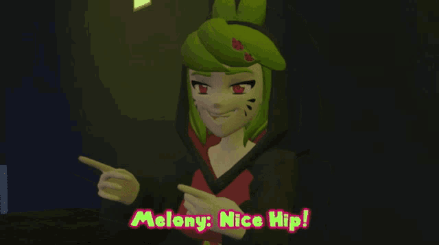 a cartoon character says melony nice hip and points