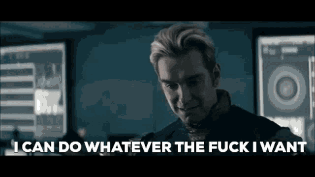 a man is saying `` i can do whatever the fuck i want '' in a dark room .