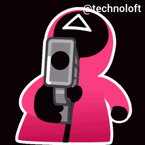 a cartoon drawing of a person holding a gun with a yellow star in front of their face and the hashtag technoloft