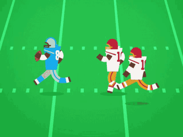 a cartoon illustration of two football players running on the field
