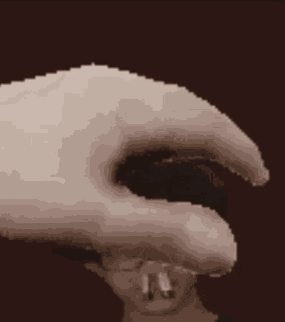 a pixelated image of a person 's head with a hand reaching out